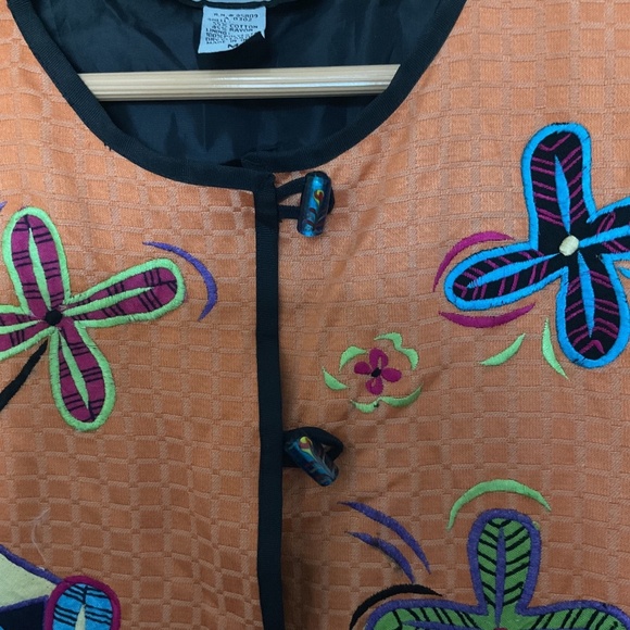 Indigo Moon Orange Jacket M Patchwork Appliqué Embroidered Floral Glass Buttons - Picture 3 of 14